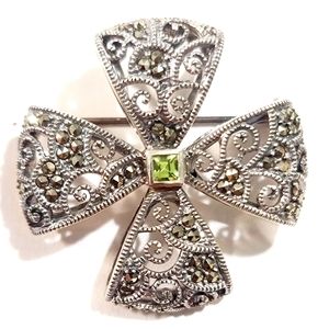Sterling silver Citrine & Marcasite bow brooch